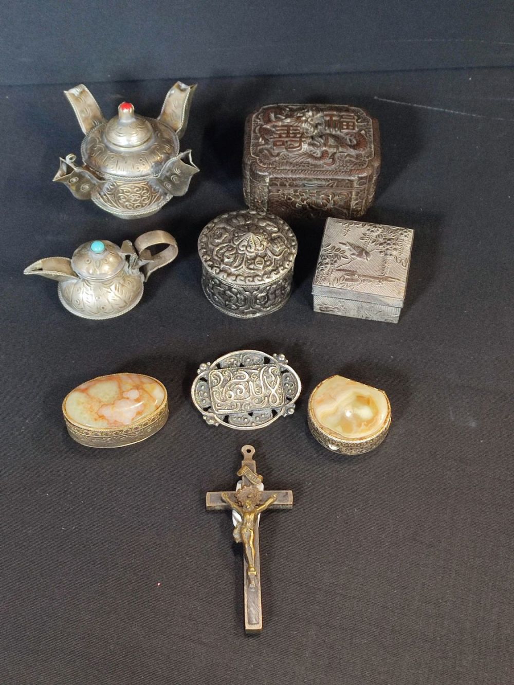 Lot 258: Collection of oriental mixed metal trinket boxes and...
