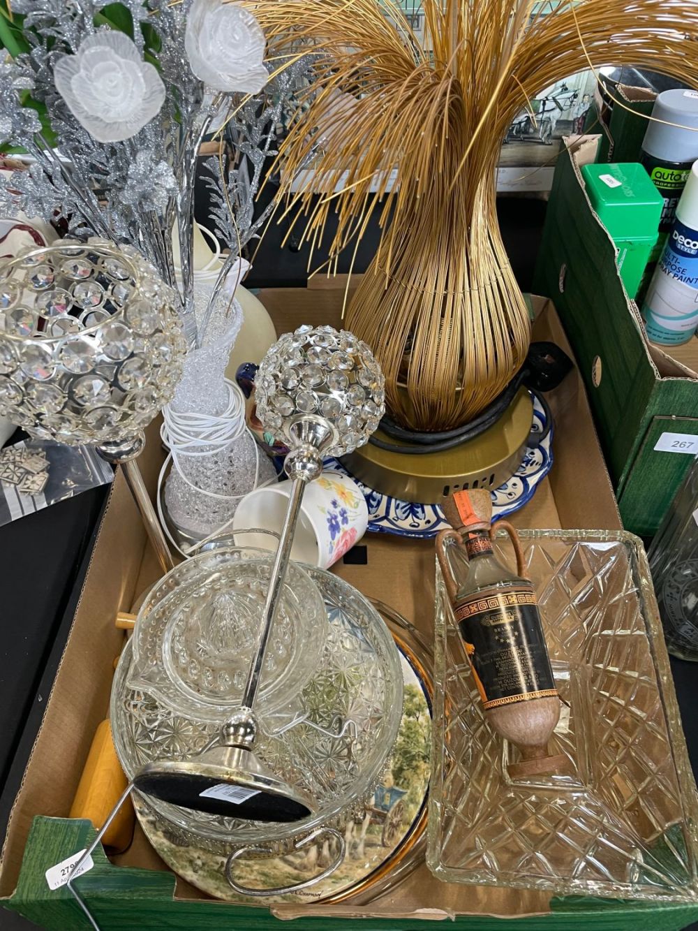 Lot 270: Box Of Various Vintage Items Inc Glass Juicer,...