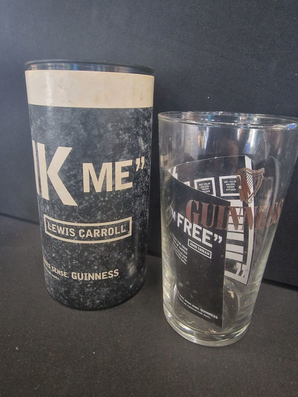 Lot 309: Guinness Beer Lewis Carroll "Drink Me" Pint Glass...