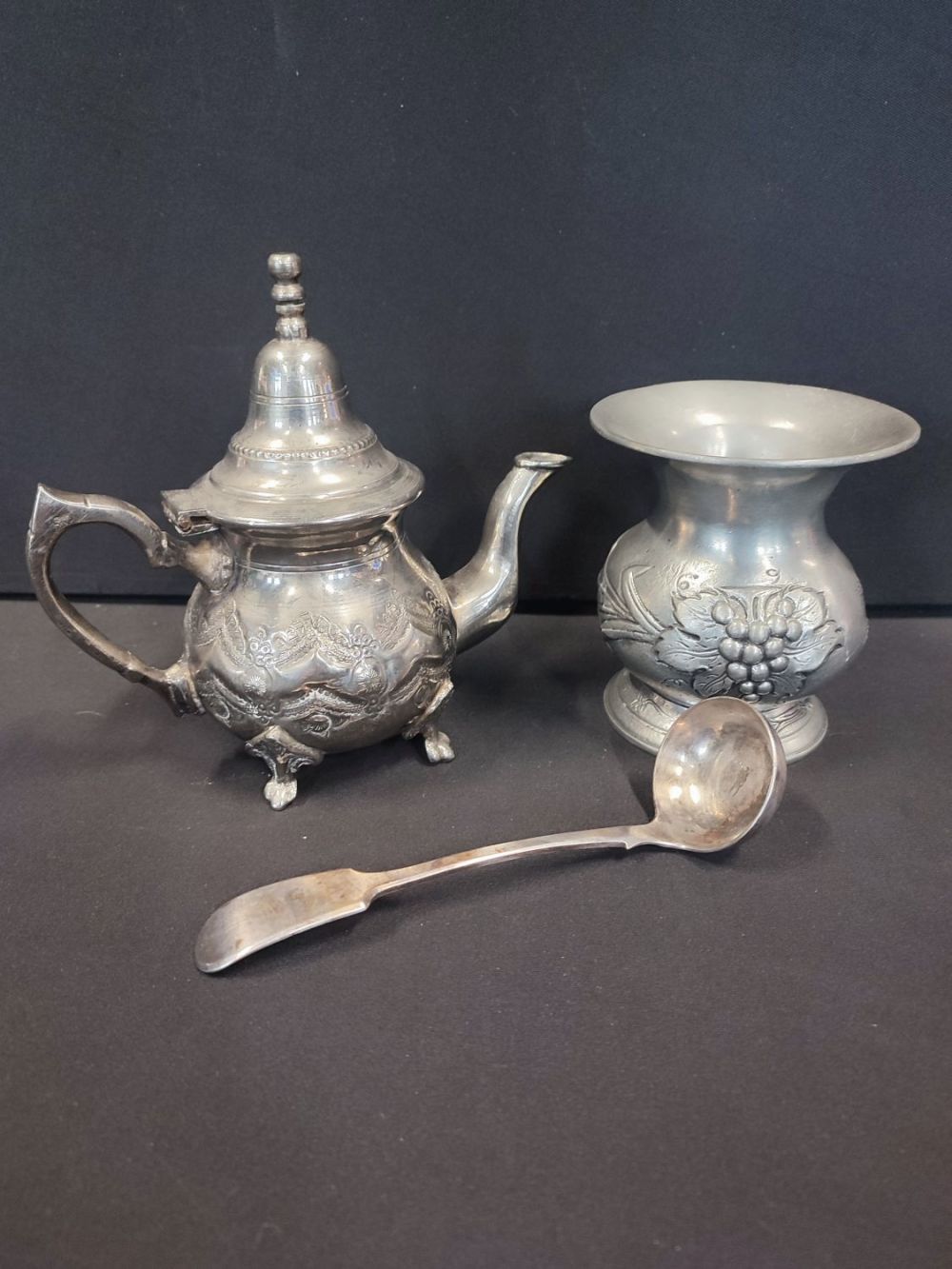 Lot 317: Oriental Silver Plated Spice Pot, Silver plated Tea...