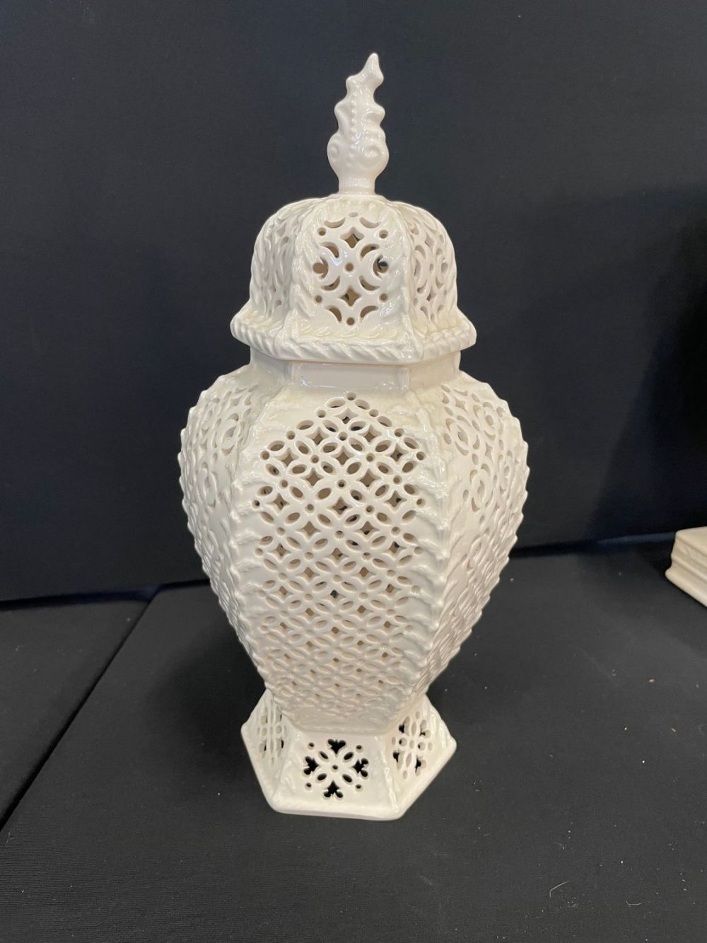 Lot 328: Royal Creamware Masterpieces Vintage Hexagonal Reticulated Urn
