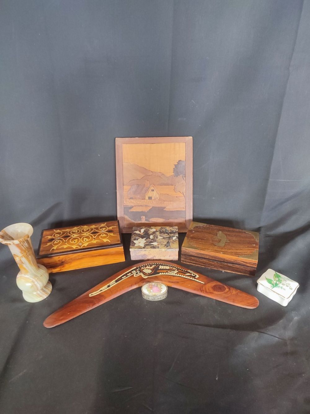 Lot 360: Collection of trinket boxes, 2 wooden, 1 Indian...