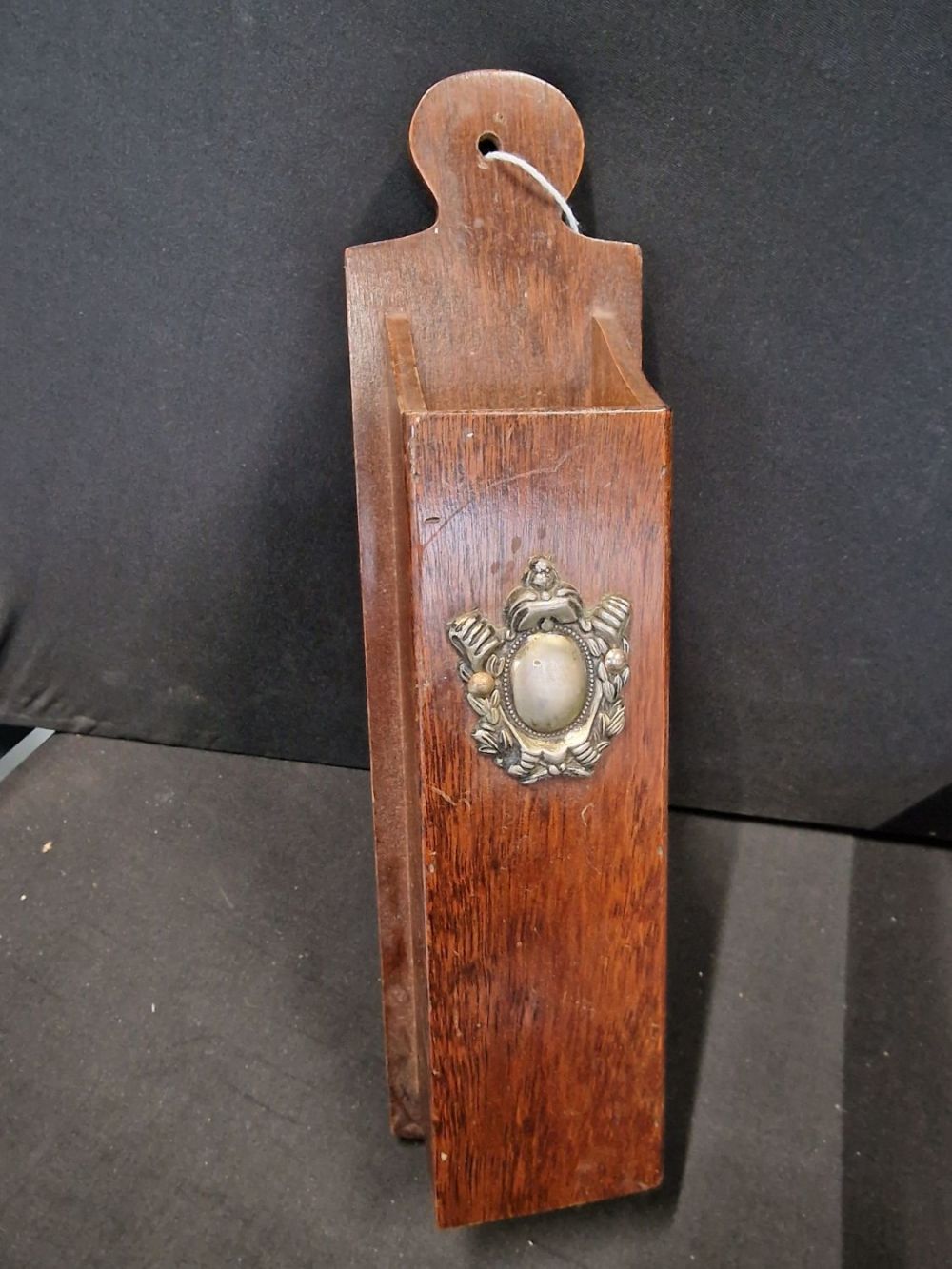 Lot 384: A vintage wall hanging candle box or harth...