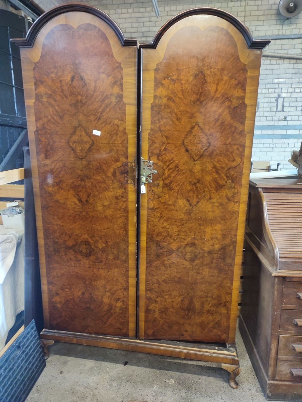 Lot 408: Vintage walnut large double wardrobe