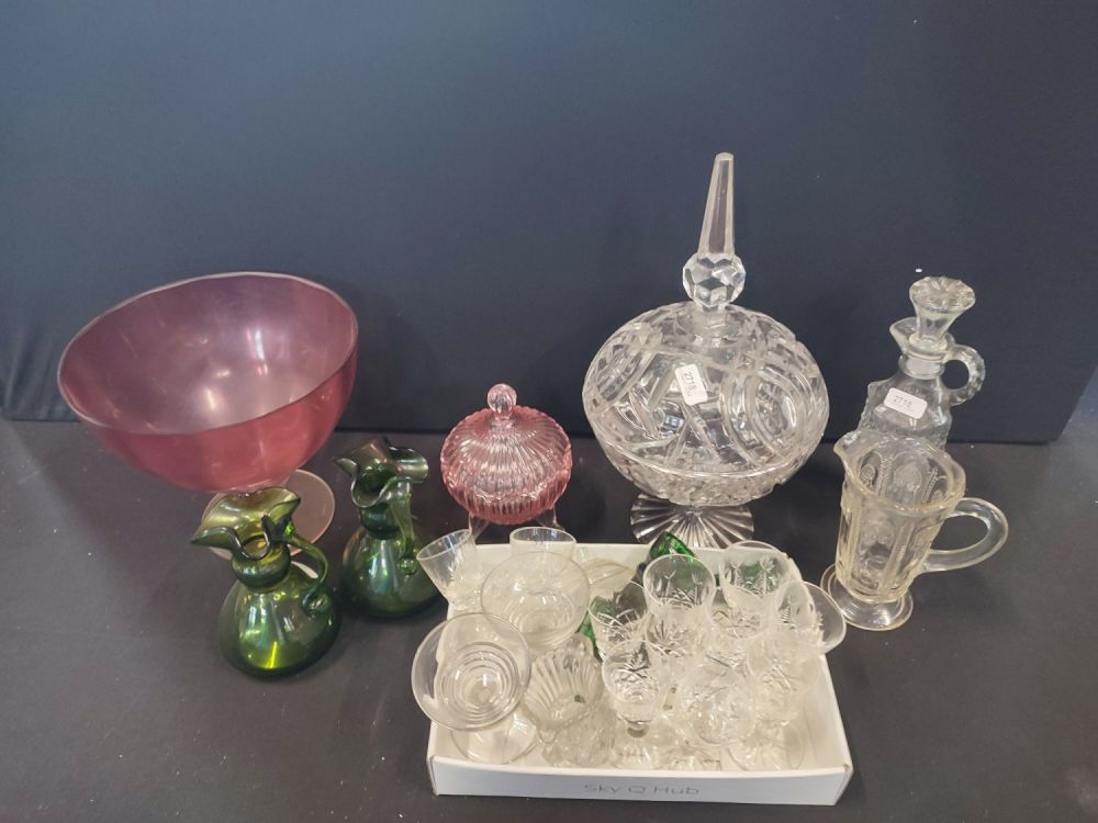 Lot 56: Collection of Glassware including a large rose colored...