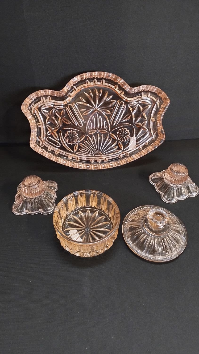 Lot 155: Vintage Pink dressing table set comprises of 2...