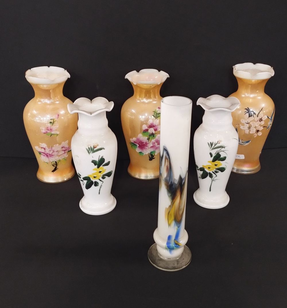 Lot 176: Selection of six decorated vases, three are decorated...