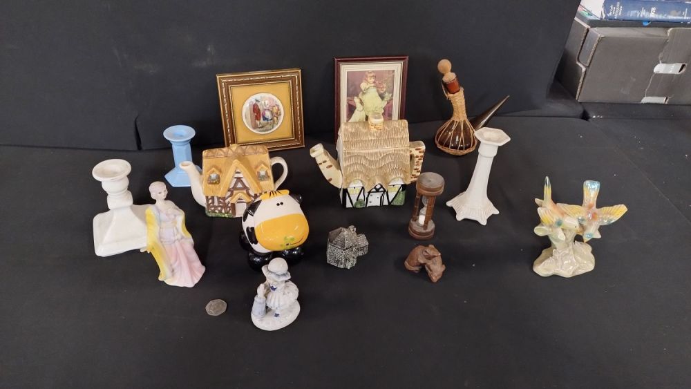 Lot 206: Collection of vintage items including, two teapots, cow...