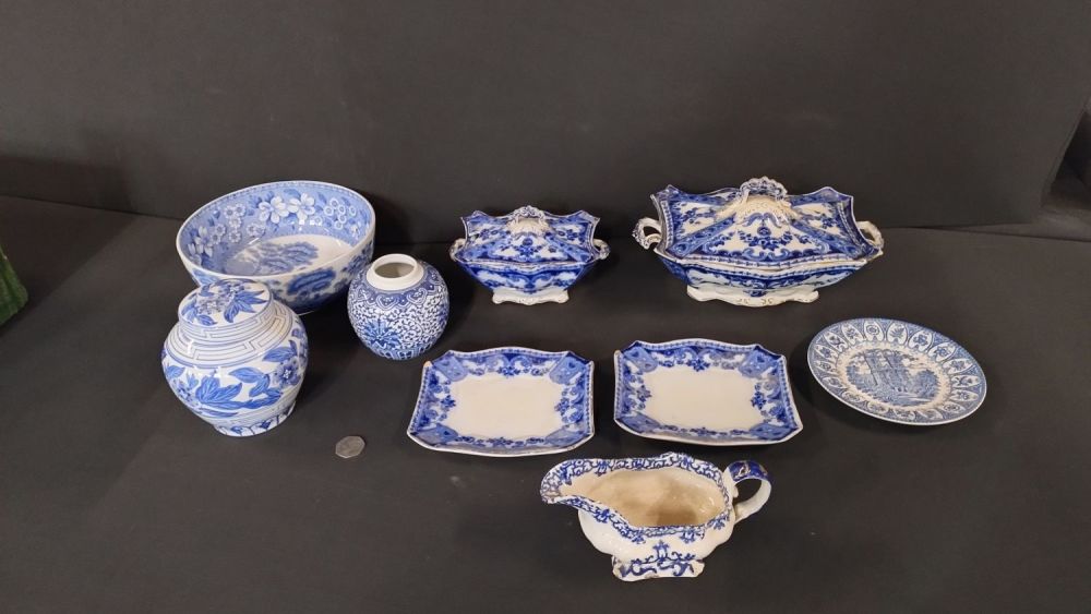 Lot 210: Collection of blue and white pottery including a...