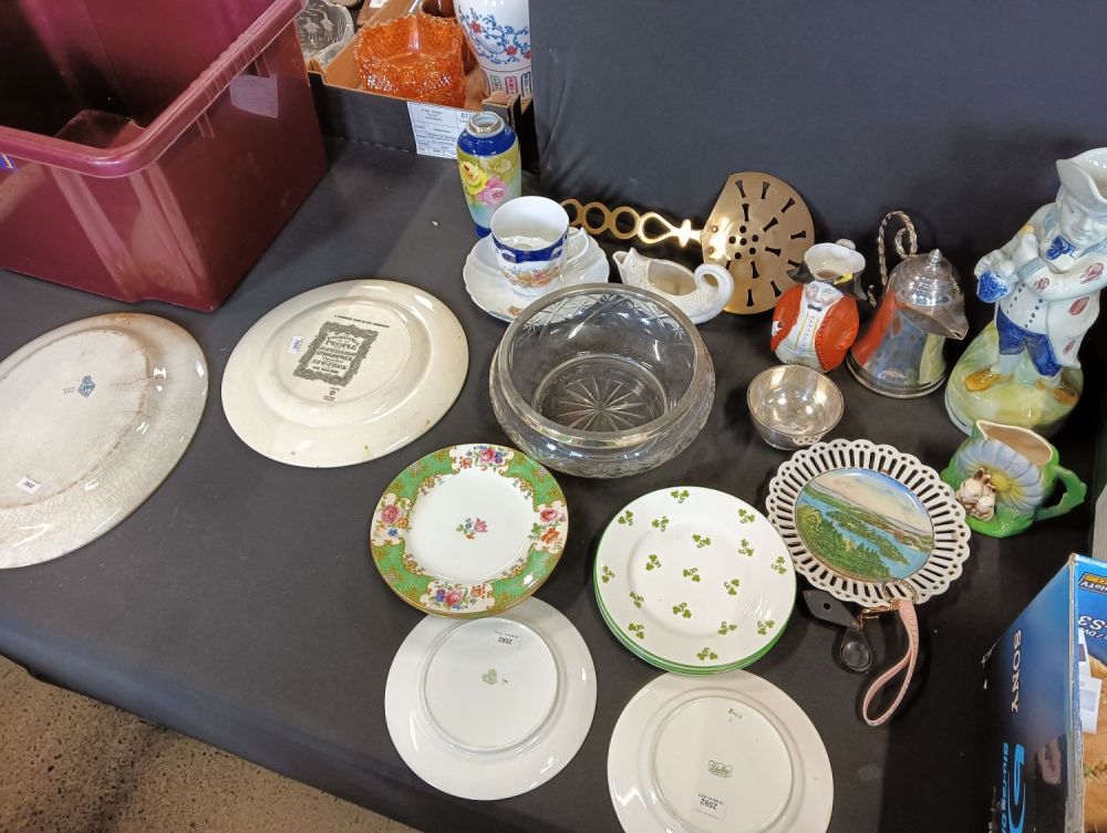 Lot 213: Various vintage items,John Dimmock pottery plate, moustache cup...