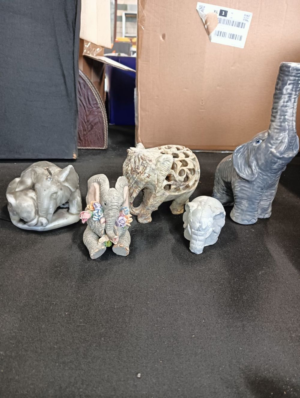 Lot 226: 5 x Elephants pottery, candle,