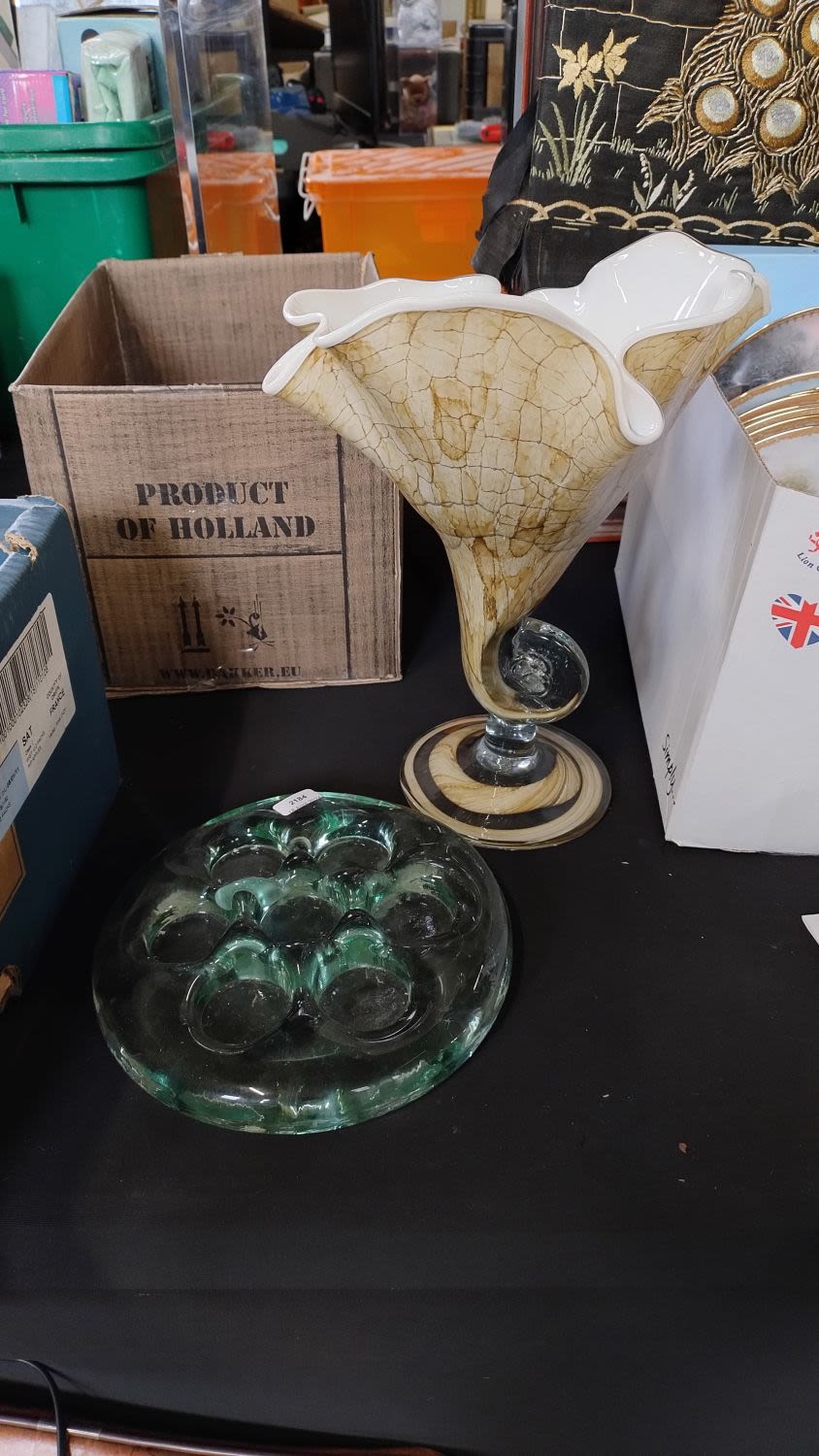 Lot 254: Two Glass items, a glass tea light holder,...