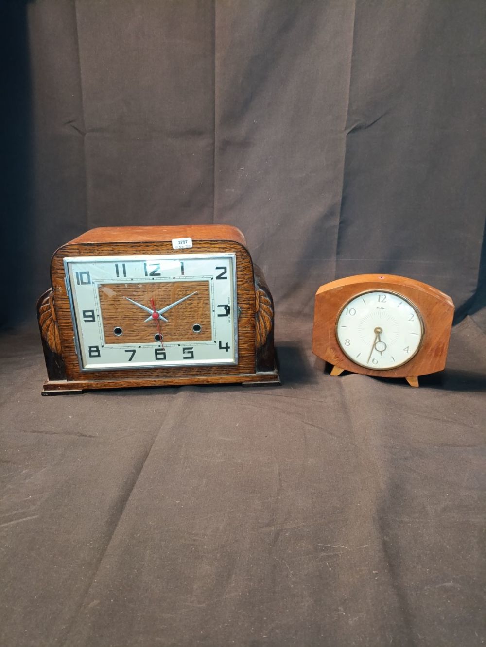 Lot 303: A pair of Vintage art deco wooden mantle...