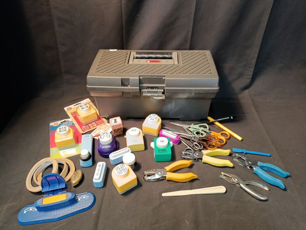 Lot 304: Toolbox full of craft products including 10 Mosaic...