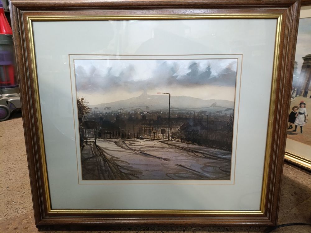 Lot 306: Original Water colour of a Snowy Darwen evening...