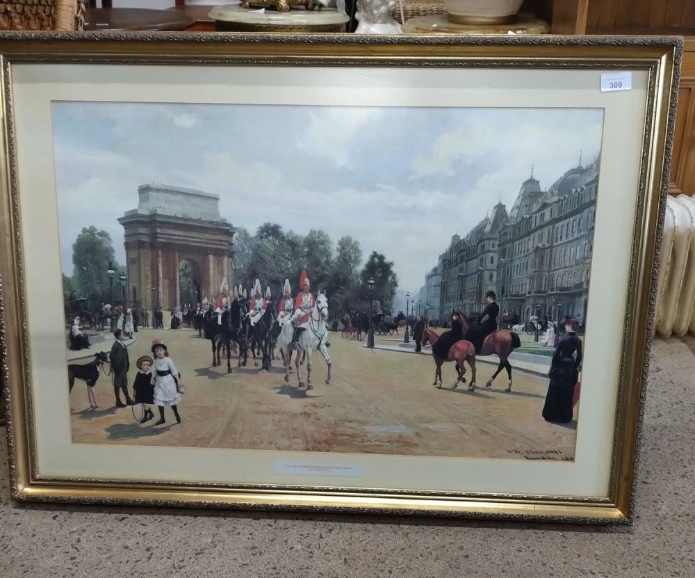 Lot 311: Guilt framed image of "The Life Guards crossing...