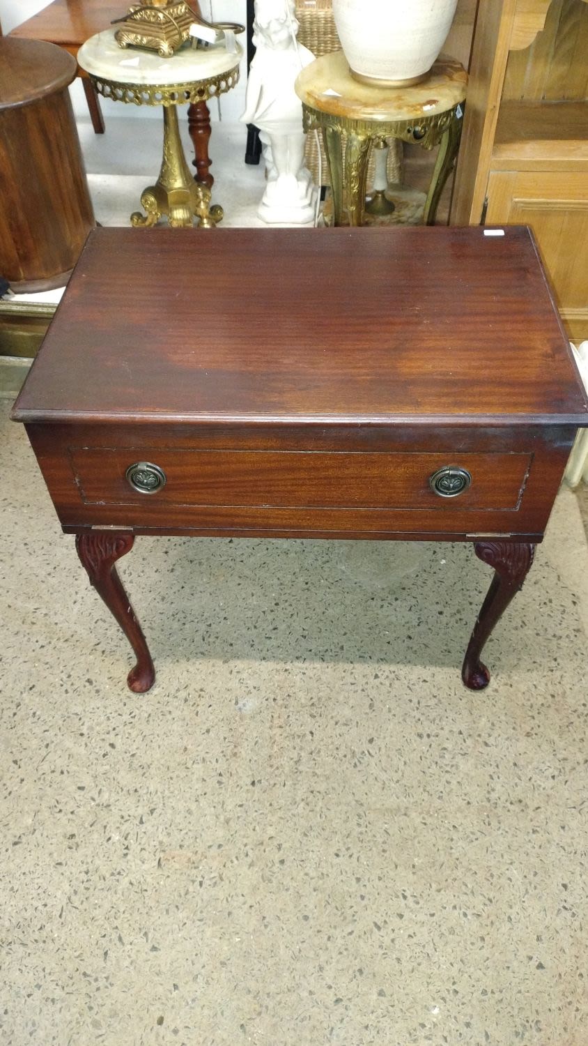 Lot 361: Vintage Dark wood, small drop fronted occasional table