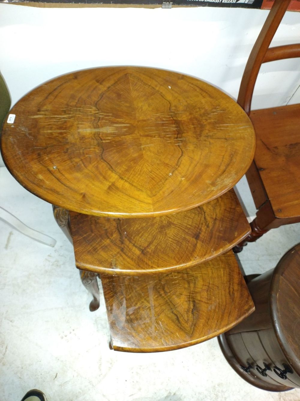 Lot 377: Nest of three vintage walnut tables