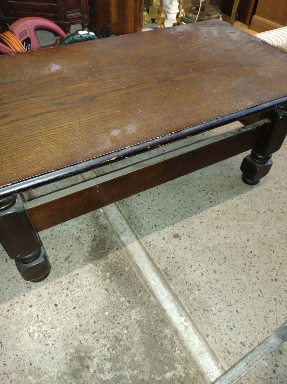 Lot 378: Vintage Dark wooden turned leg coffee table.