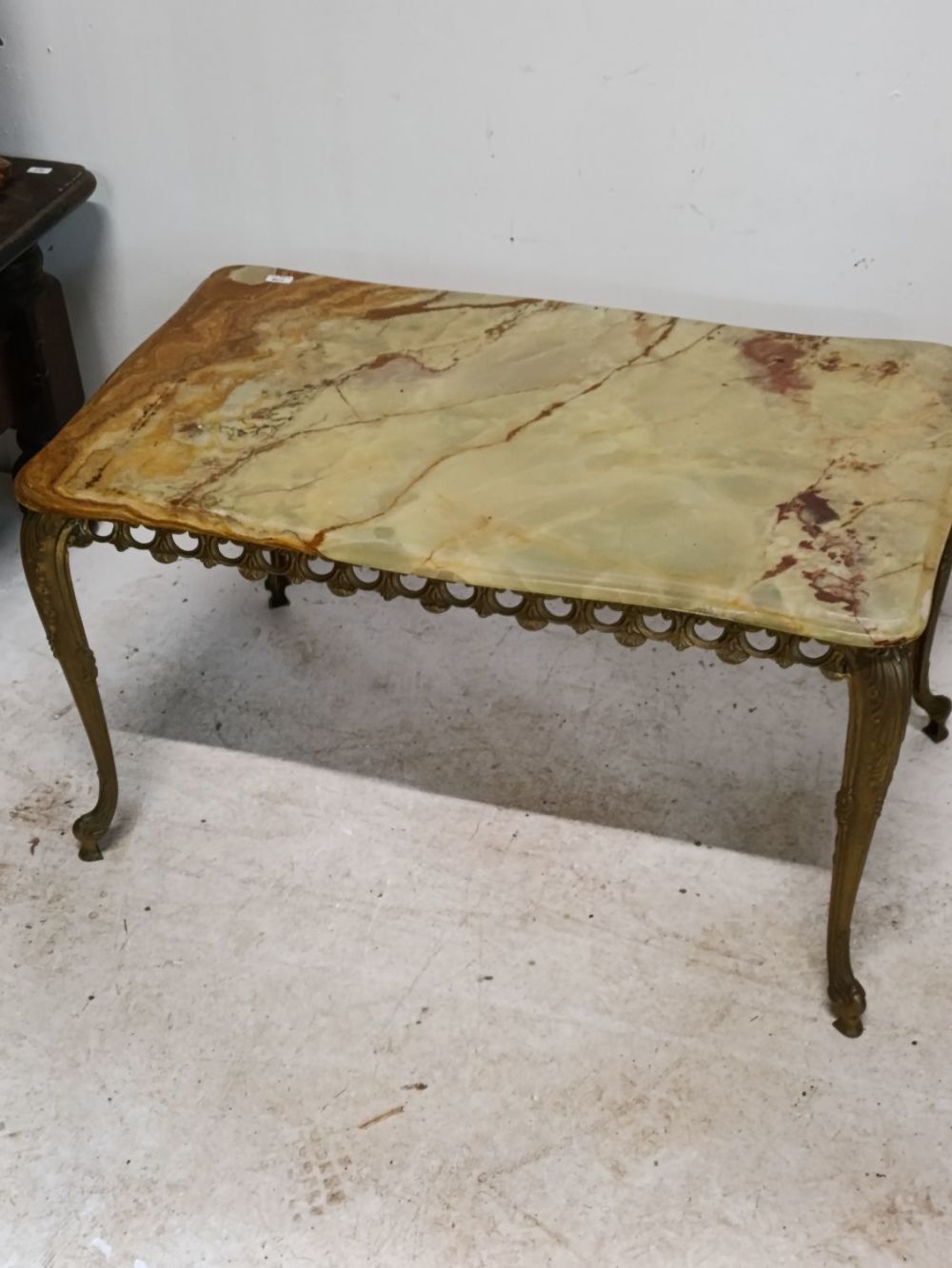 Lot 389: Vintage French Brass and Onyx rectangular coffee table....
