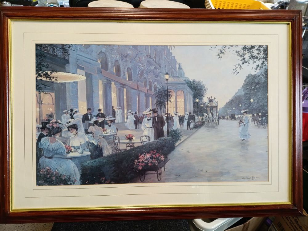 Lot 394: Marshall Arts Framed image of "a sidewalk cafe...