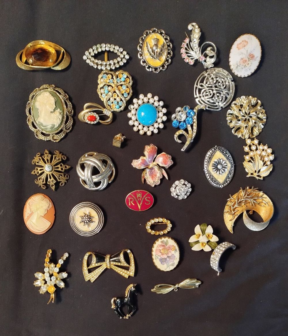 Lot 420: Selection of costume jewellery brooches, lapel pins
