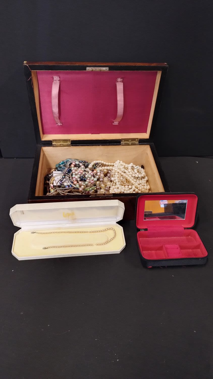 Lot 428: Three jewellery boxes two contains costume jewellery and...