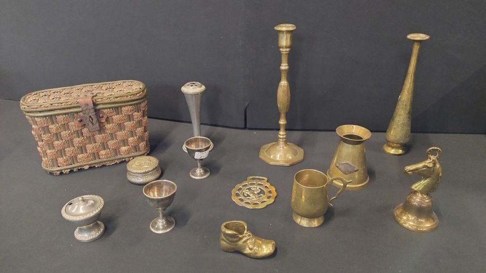 Lot 440: Various vintage items including brass, match holder, boot,...