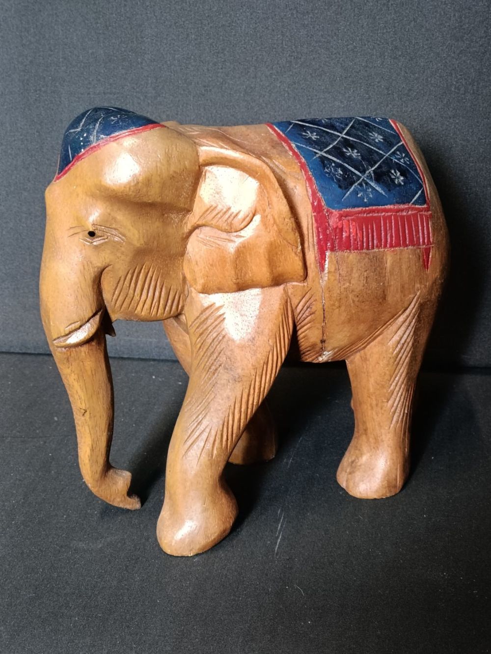 Lot 451: Vintage hand carved wooden Elephant approx. 23cm