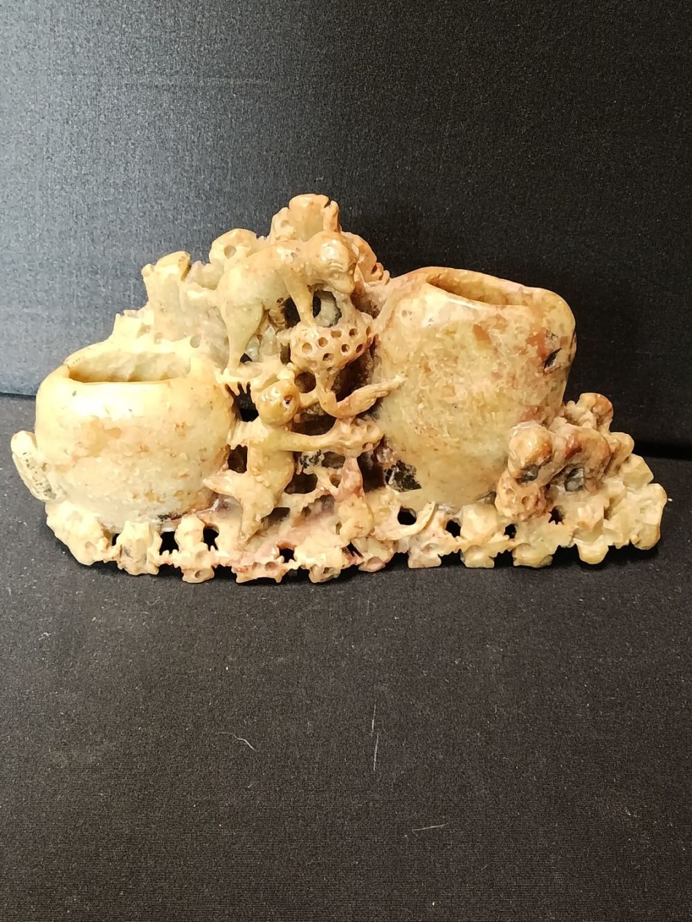 Lot 453: Vintage chinese Soapstone carving of monkeys around 2...