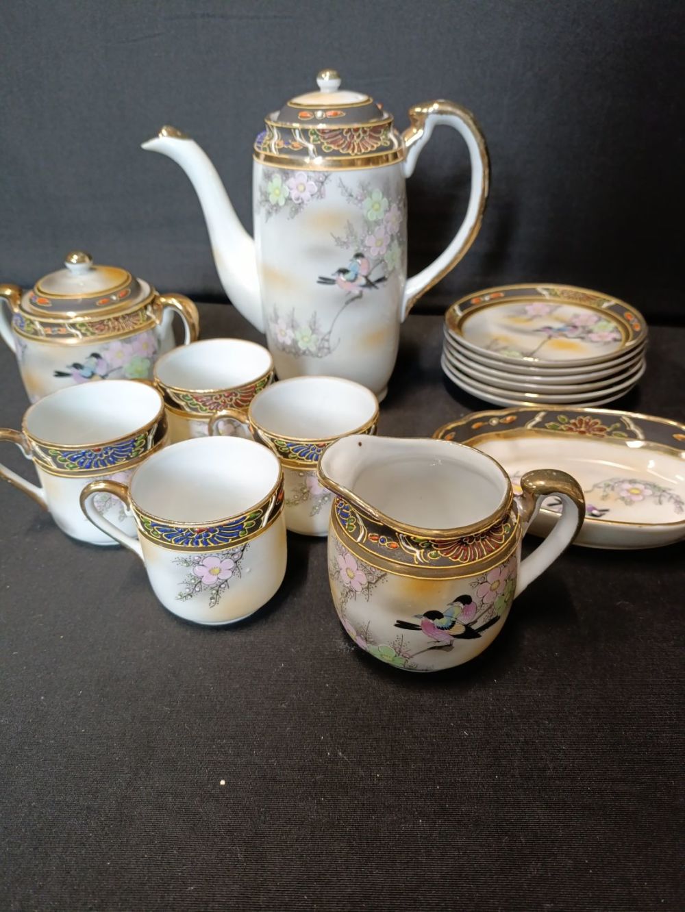 Lot 456: Vintage Japanese hand painted coffee set including coffee...
