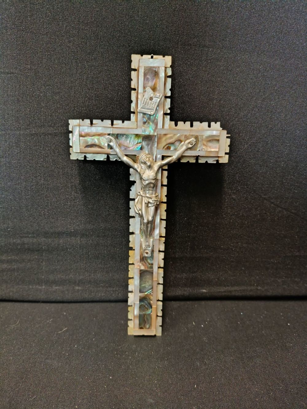 Lot 462: Vintage mother of pearl and abalone shell crucifix...
