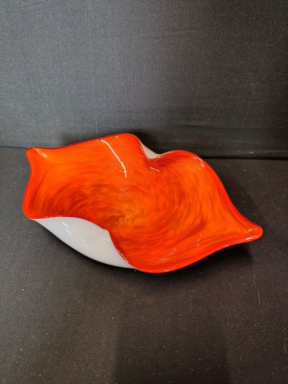 Lot 472: French hand made decorative orange glass bowl with...