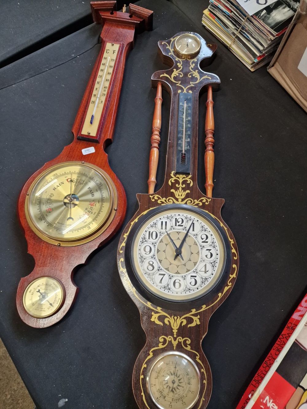 Lot 492: Two wooden vinatge barometers