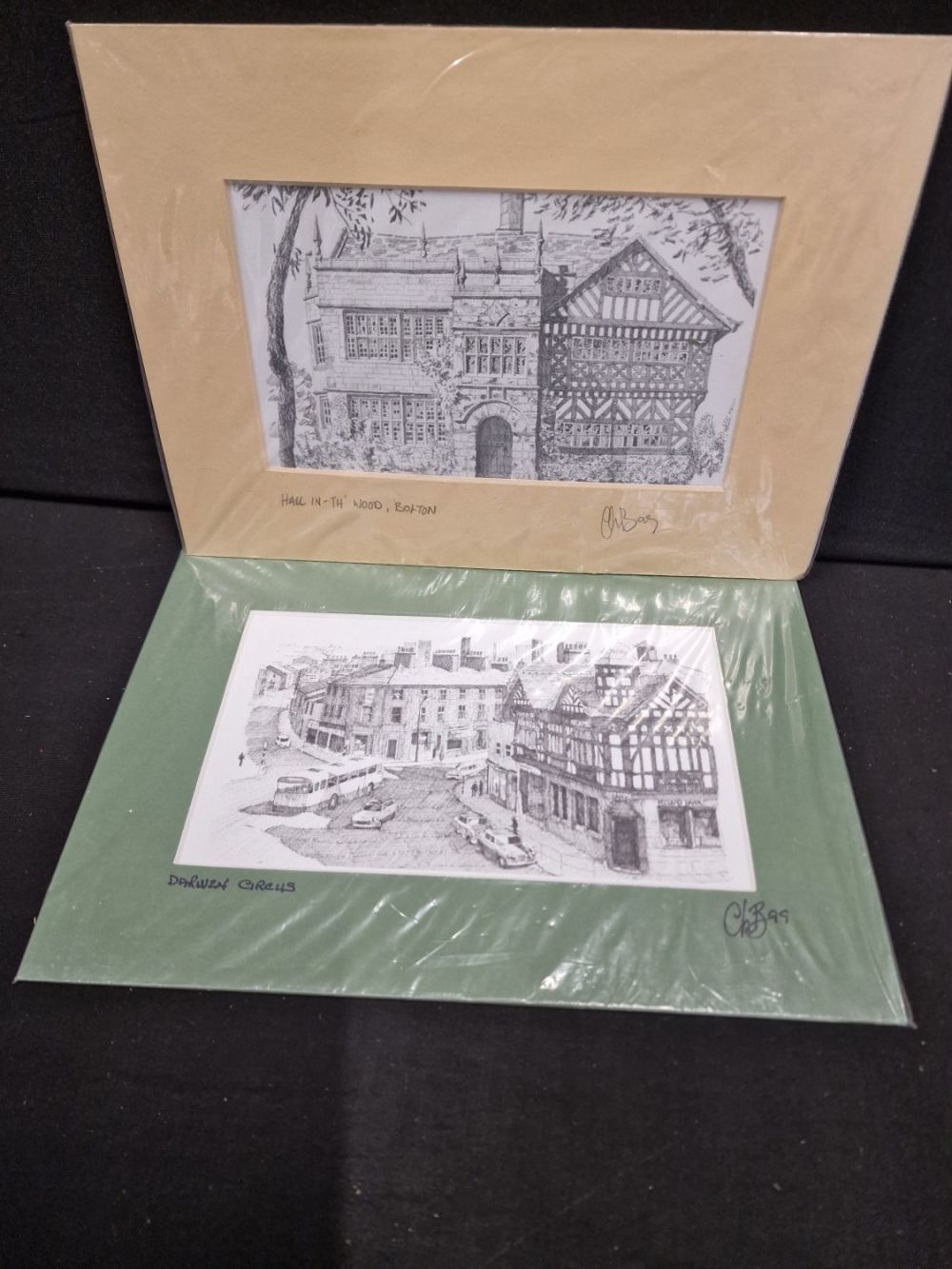 Lot 494: Two mounted hand drawn stencil pictures. Darwen circus...