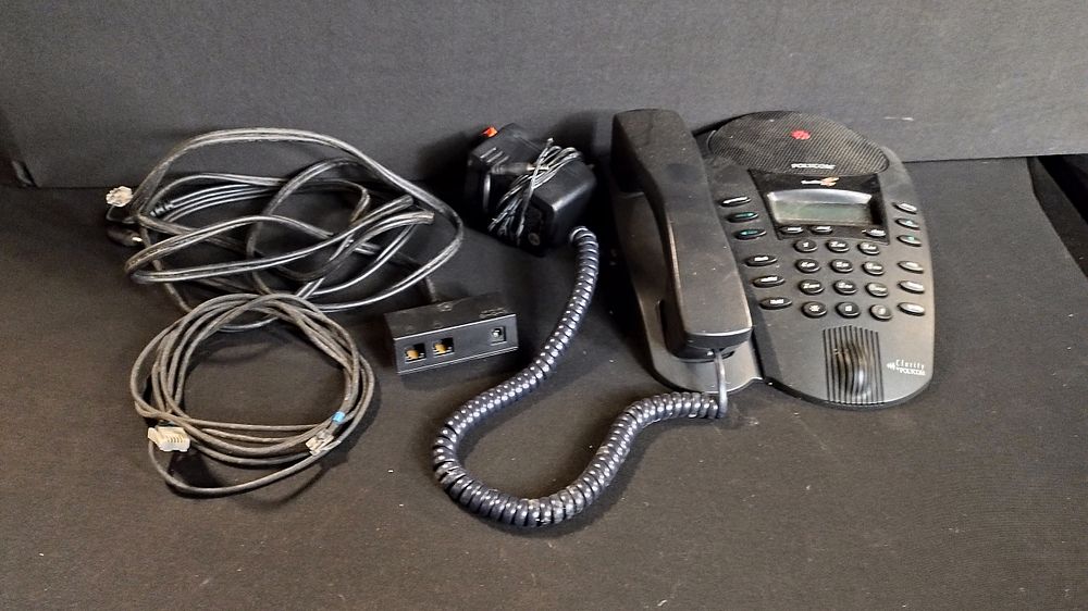 Lot 393: Polycom conference phone and cables