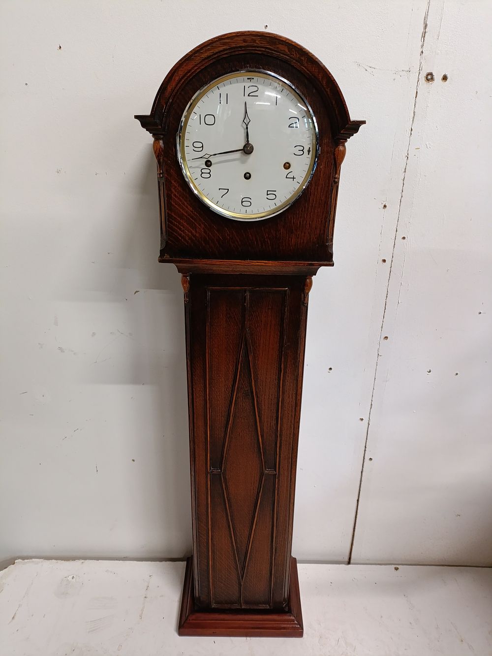 Lot 191: Early 20th century oak long case granddaughter clock,...