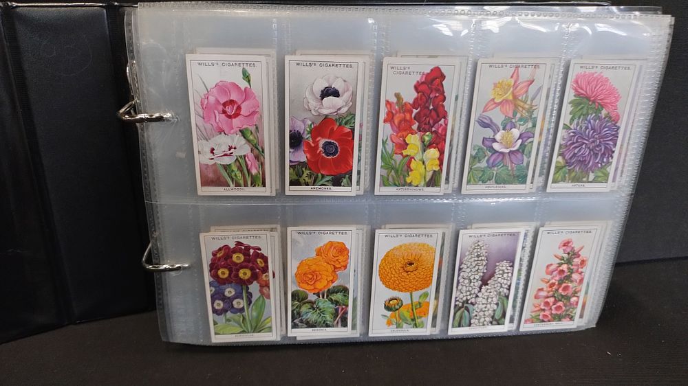 Lot 206: Large selection of cigarette cards in file, flowers,buildings,sports,...