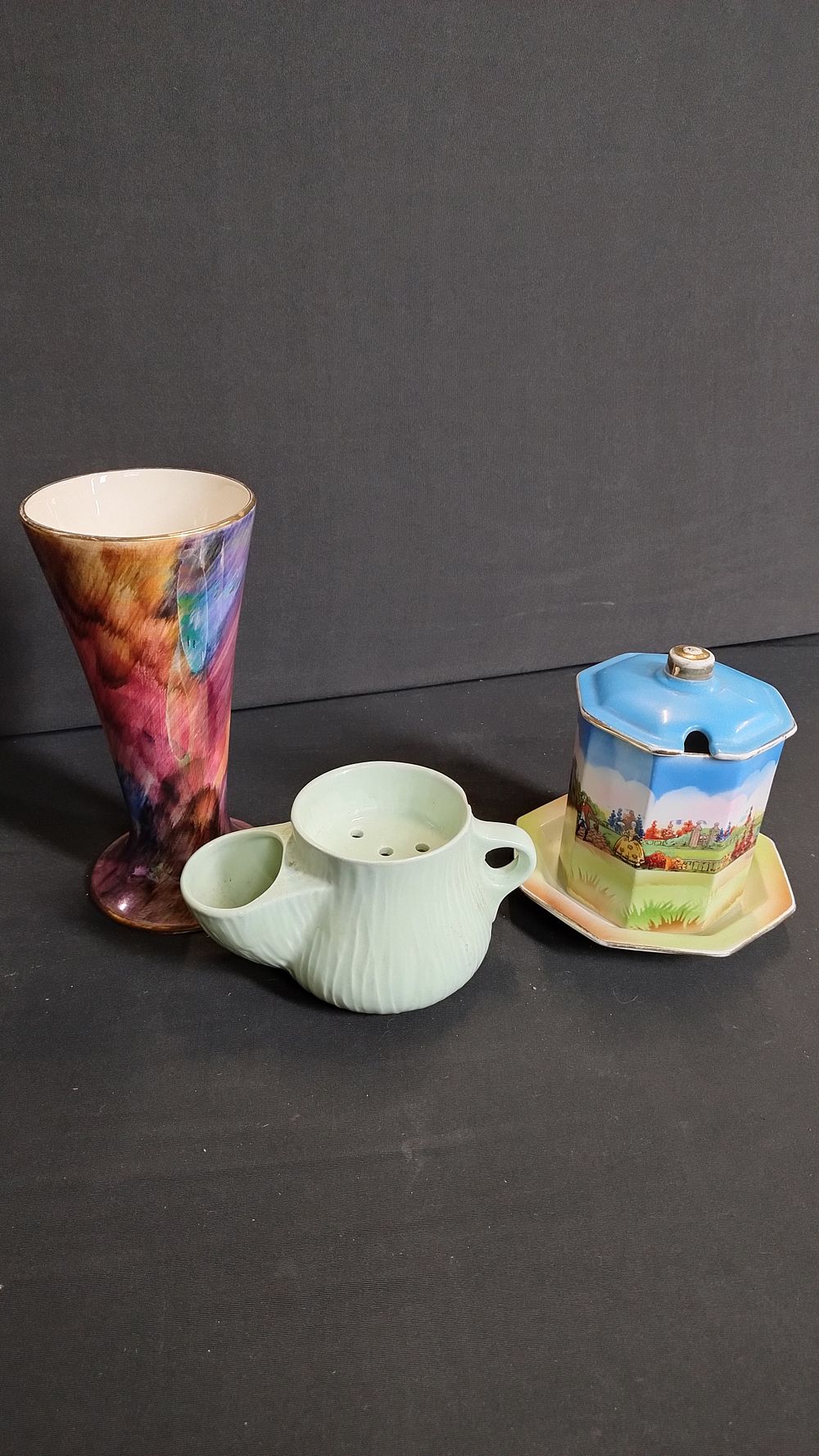 Lot 223: Old court ware luster vase, vintage shaving cup,...
