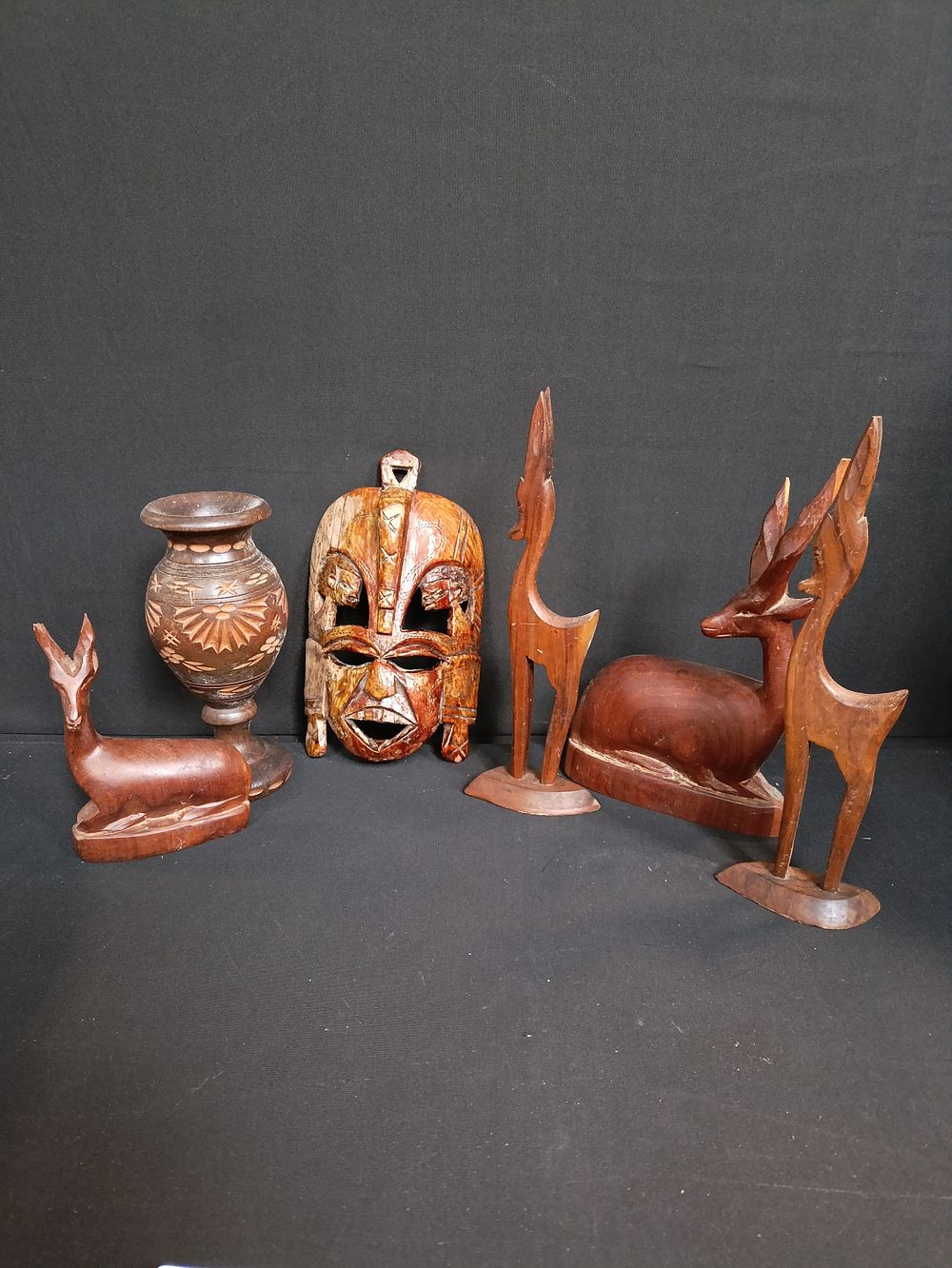 Lot 228: Collection of hand carved wooden ornaments including a...