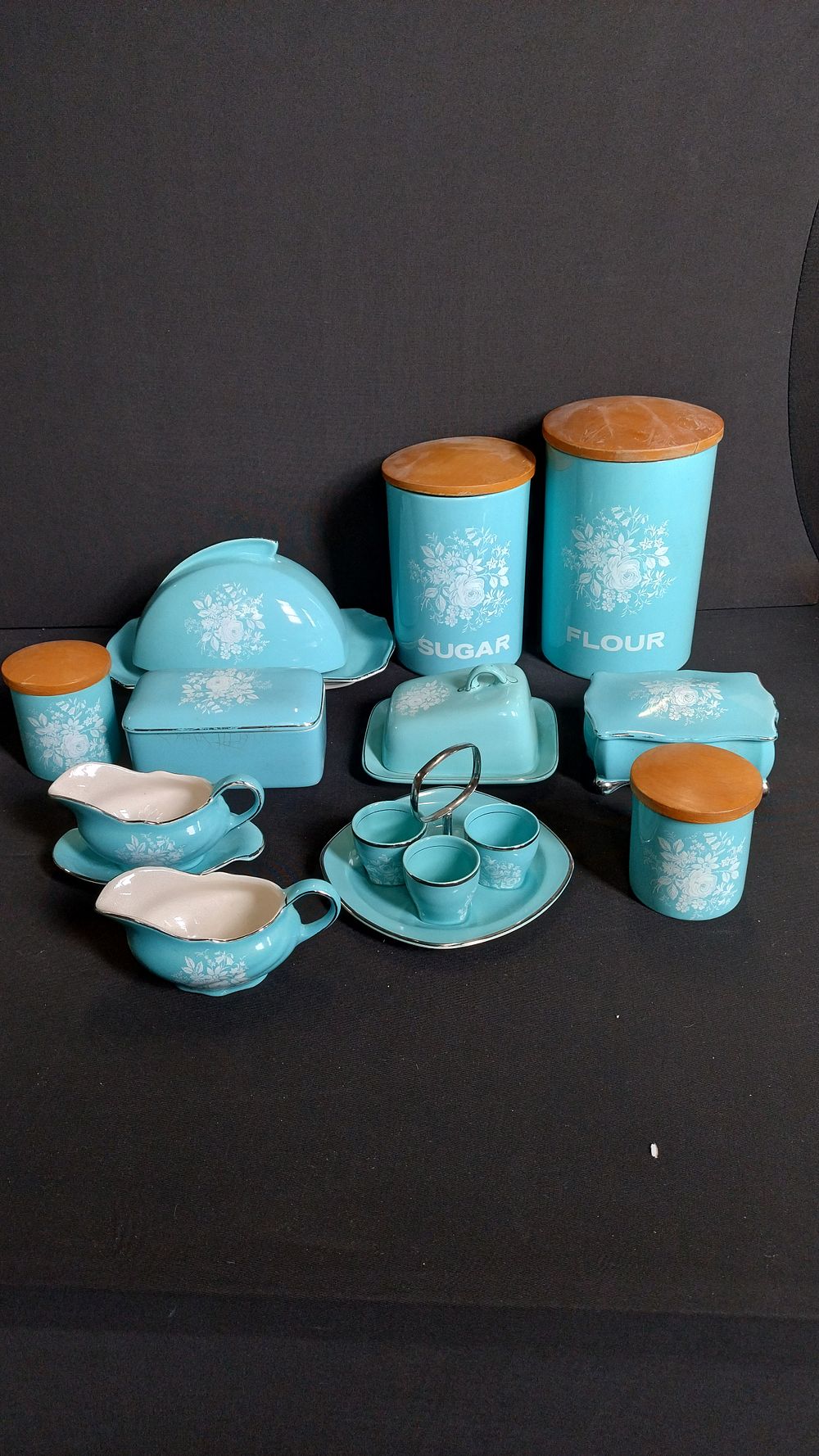 Lot 231: Rare Royal Winton duck egg blue, kitchen set...