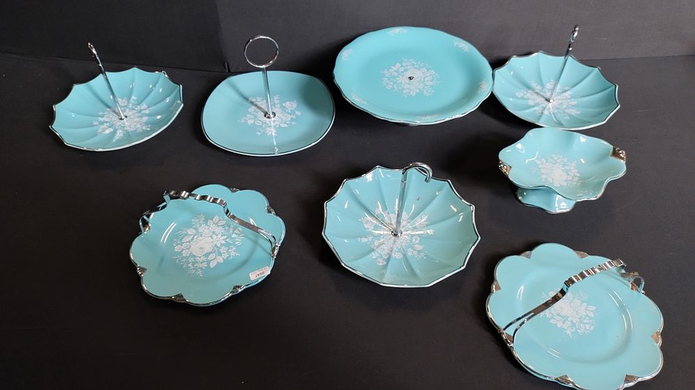 Lot 235: Rare Royal Winton duck egg blue cake plates...