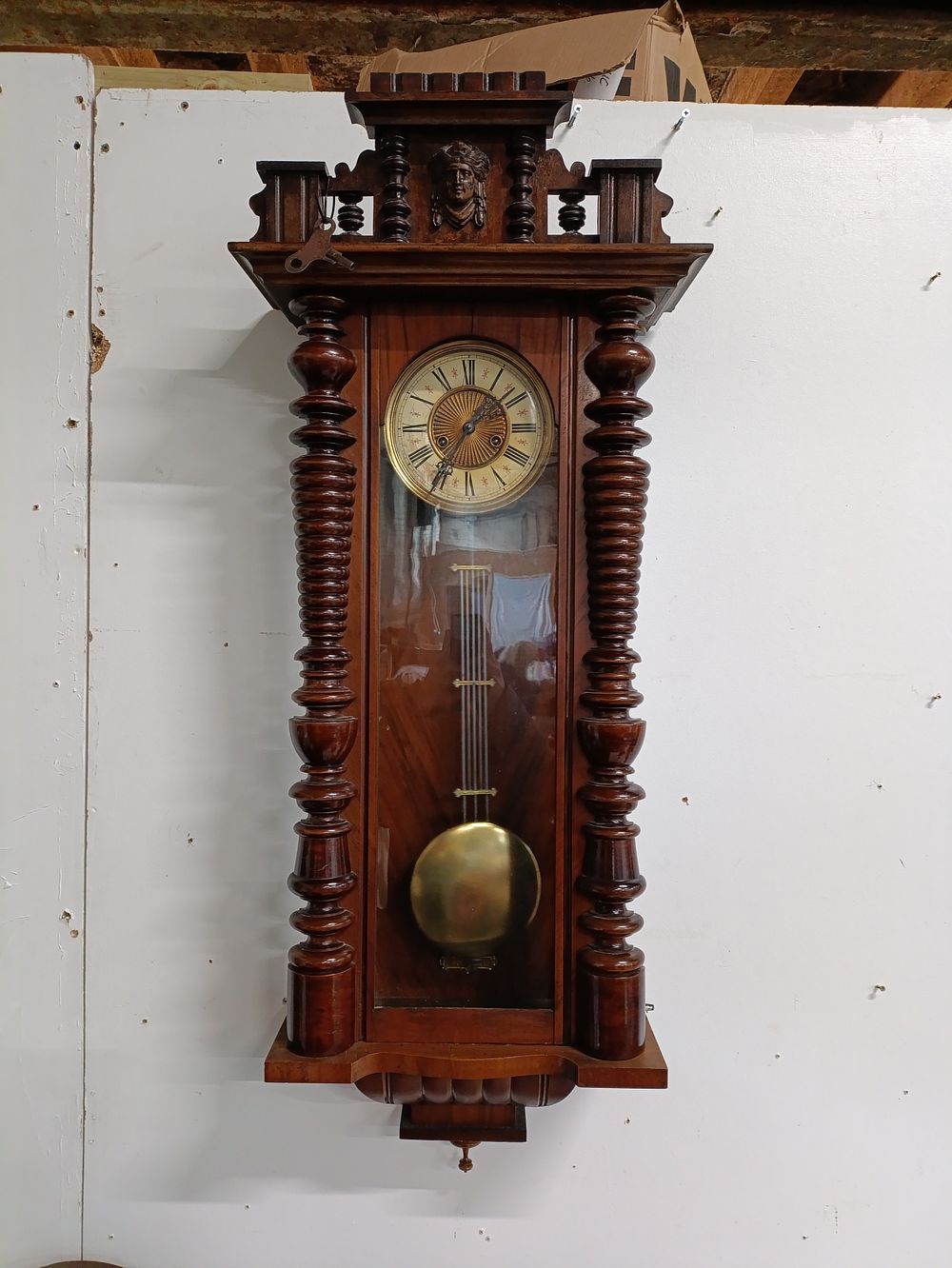Lot 243: Vintage spring driven Vienna wall clock with Ivorine...
