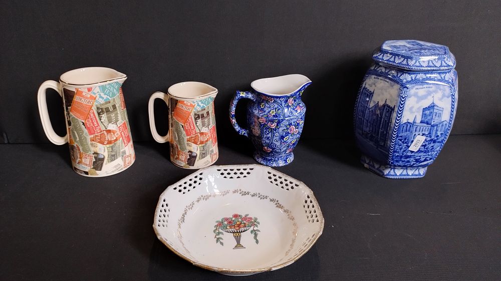 Lot 247: Collection of Ringtons jugs, porcelain blue and white...