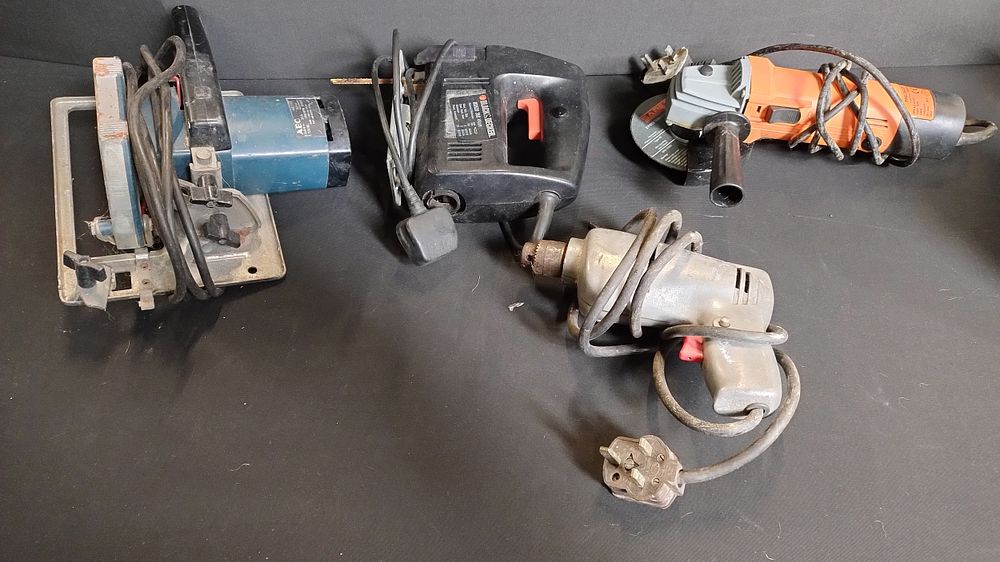 Lot 248: Selection of power tools including, drill, grinder, Black...