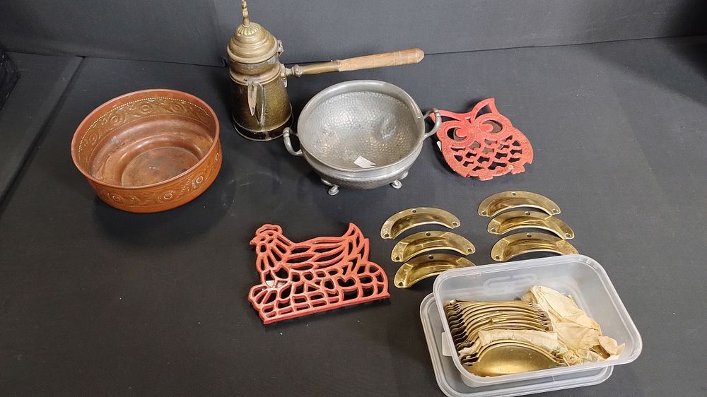 Lot 287: Various items including a pewter hammered bowl, copper...