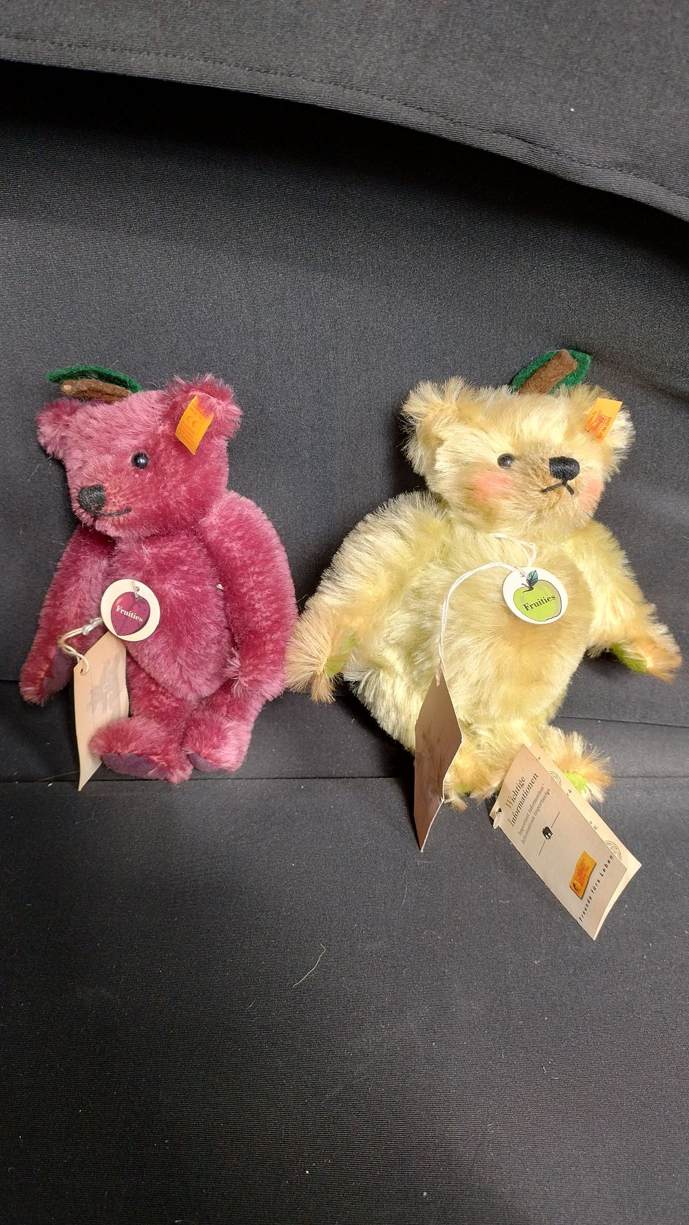 Lot 292: Steiff Fruities, Apple and plum bear measure 6.5...
