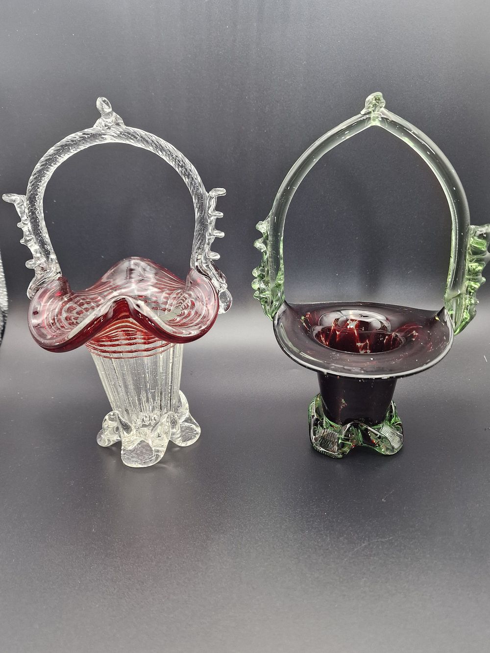Lot 310: Two Vintage Handmade Art Glass Blown Basket With...