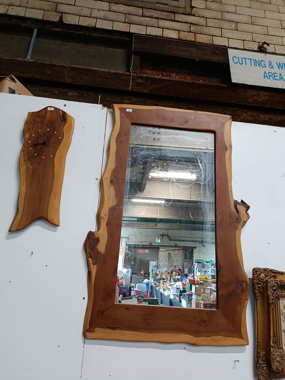 Lot 445: Yew wood mirror approximately 99x70cm and a yew...
