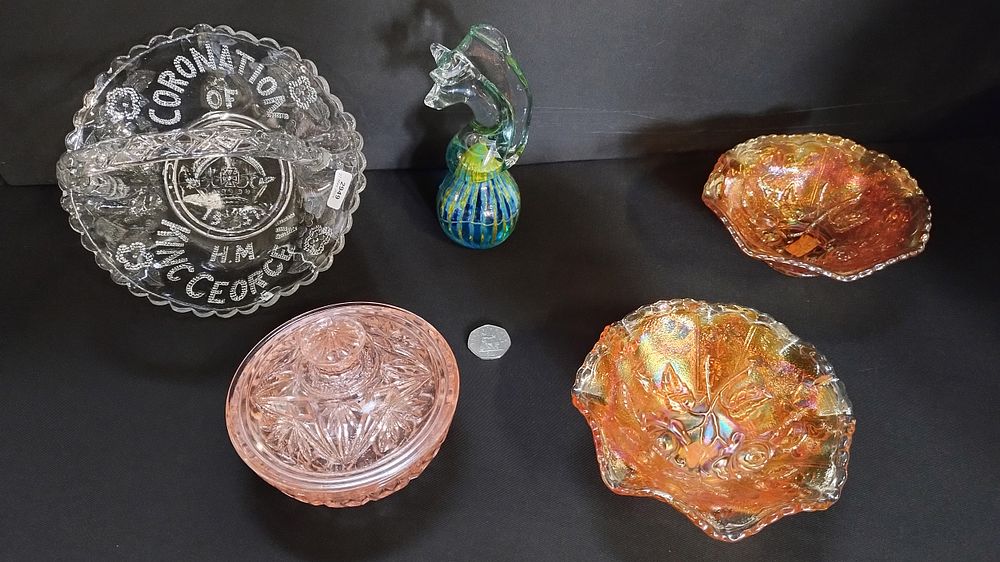 Lot 102: Collection of vintage glass including coronation of king...
